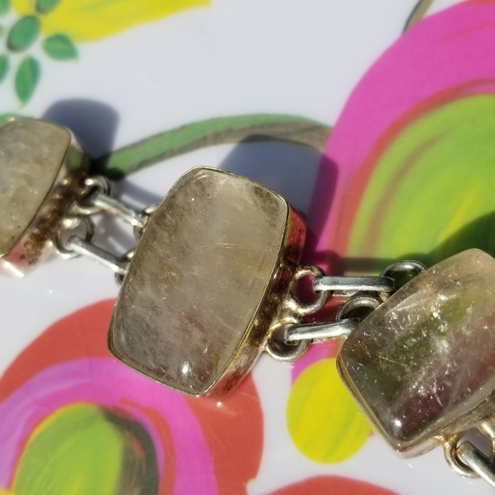 Vintage Chunky Quartz Bracelet Sterling Silver Positive Energy Gemstones - Picture 11 of 16